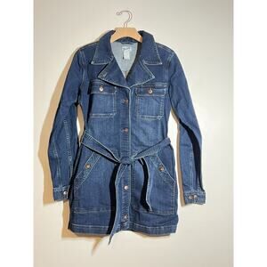 Duluth Trading Co. Long Daily Denim Trench Coat Jacket Belted Tie Size S Stretch